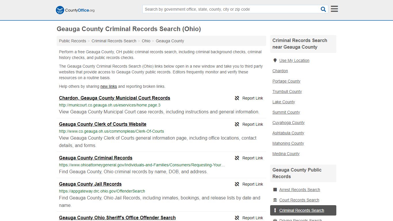 Geauga County Criminal Records Search (Ohio) - County Office
